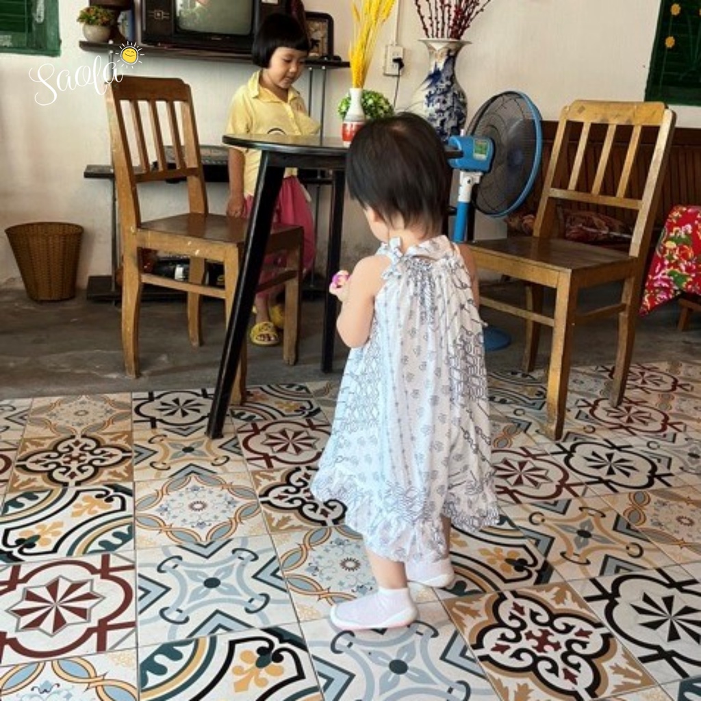 Váy Xòe Bé Gái Cổ Yếm Cột Nơ Xinh Xắn Mặc Hè Thoáng Mát - WINDY DRESS - DRC014 - SAOLA KIDS CLOTHING
