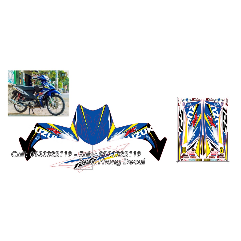 Tem Suzuki Axelo 125 Trắng Xanh - Decal Chuẩn Zin 3 Lớp Cao Cấp