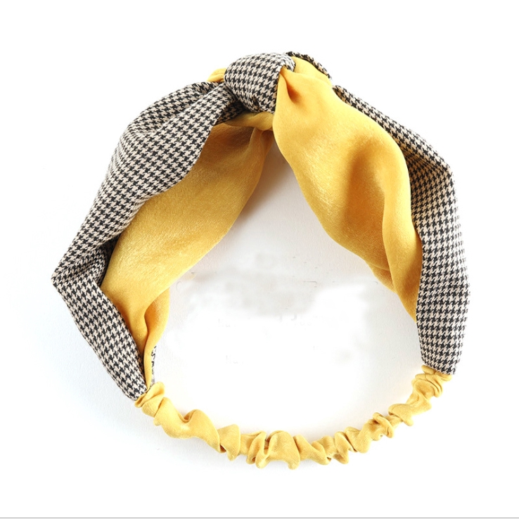 Băng đô Turban nữ Hàn Quốc vải lụa cao cấp phối kẻ karo- TB06