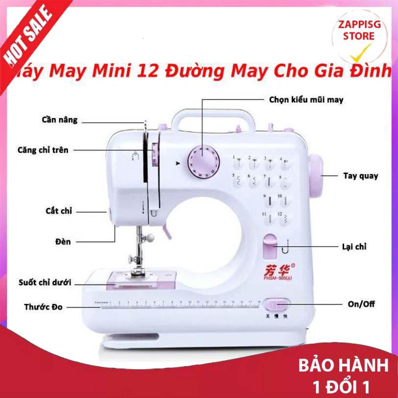 Sale Máy may mini, Máy khâu gia đình - Máy may mini gia đình 12 kiểu may FHSM 505A đầy đủ phụ kiện kèm theo