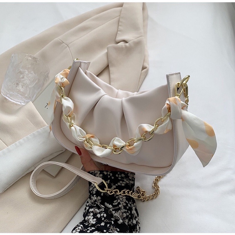 Túi kẹp nách đeo chéo thời trang hàn quốc xích pha khăn Zuliashop8386