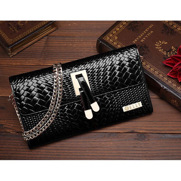 [Mã FAMALLT5 giảm 15% đơn 150k] Túi clutch nữ cao cấp da thật ELLY- EC3 đen