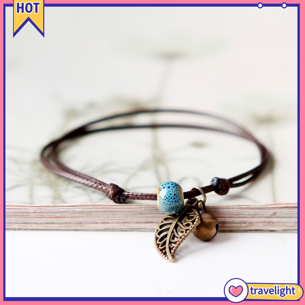 Vòng đeo tay mặt hình chiếc lá đính hạt gốm sứ kiểu dáng cổ điển