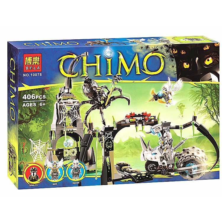 Đồ chơi lắp ráp xếp hình non lego chima chimo Eris Rogon, Spinlyn xào huyệt nhện và xe Bela 10078.