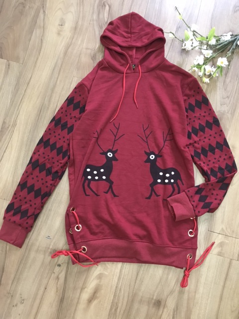 Áo khoác thun hoodie có nón sắc đỏ cho mùa noel, mùa đông, giáng sinh