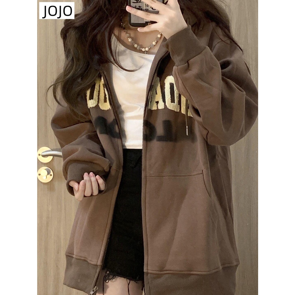 Siêu Hot [Mùa Thu Kỷ Học tháng Chín] Áo Hoodie Dáng Rộng Phối Khóa Kéo Phong Cách Harajuku BF Hợp Thời Trang Mùa Thu Dành