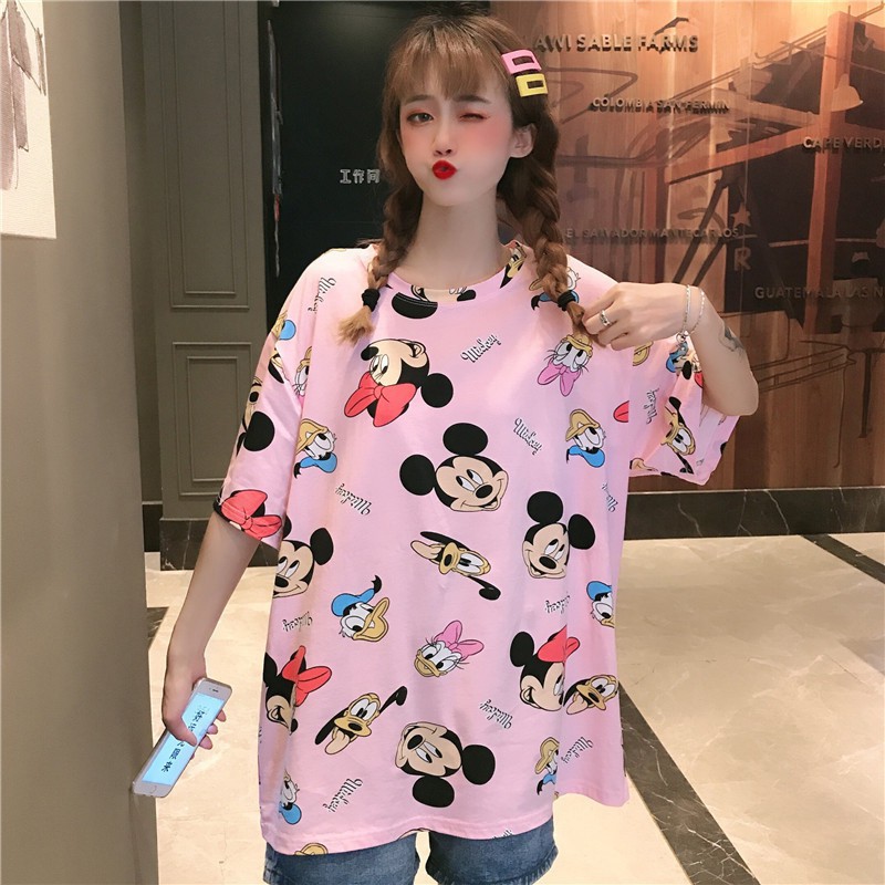 Áo Thun Nữ Cổ Tròn In Hình Chuột Mickey