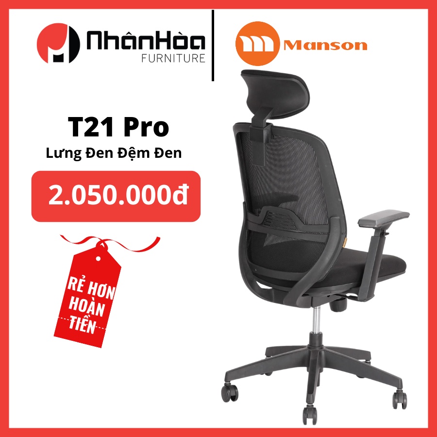 Ghế Manson T21 Pro Tay 2D - Màu Trắng / Đen - Thiết Kế Chuẩn Ergonomic - Bảo Hành 24 Tháng