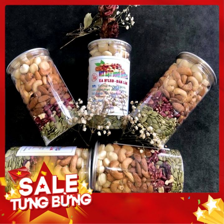 Hạt dinh dưỡng mix 5 loại gồm macca, hạt điều , óc chó đỏ, hạnh nhân, hạt bí xanh