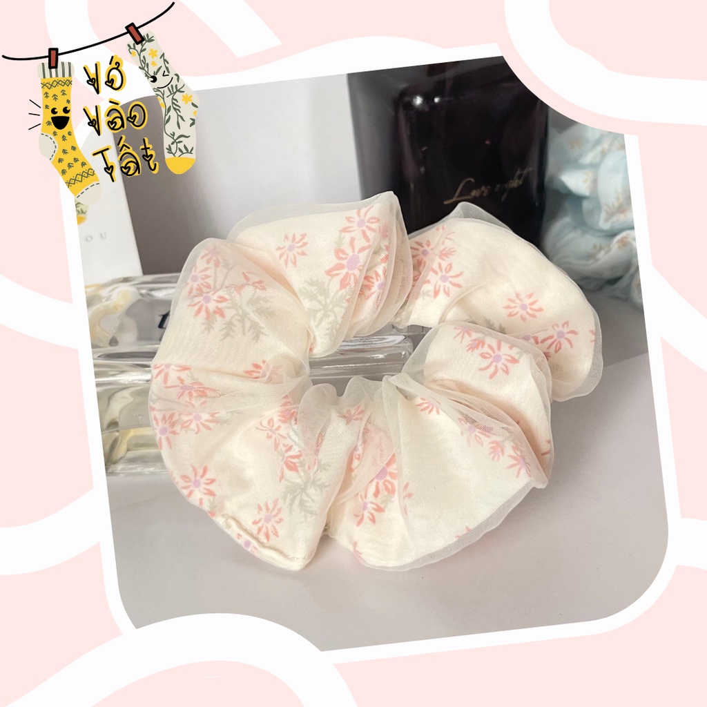 [quà tặng] Đồ buộc tóc scrunchies 2 lớp voan hoa