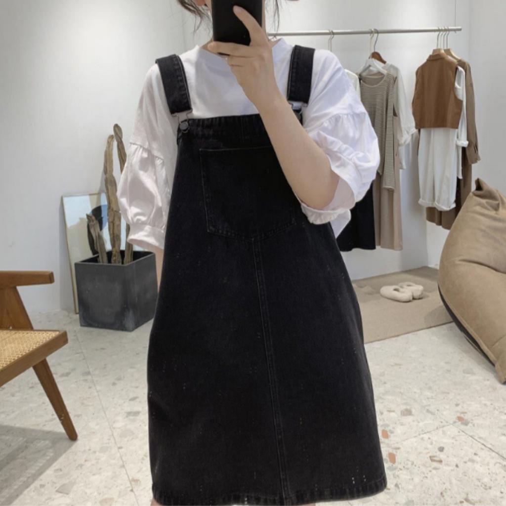 Váy Yếm Jean Nữ Hai Dây Dáng Ngắn Rộng Hottrend, Váy Jeans Ulzzang Cực Dễ Phối Đồ, Phong Cách Hàn Quốc, cute