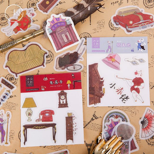 Túi 40 hình dán sticker mèo sang chảnh phong cách cổ điển