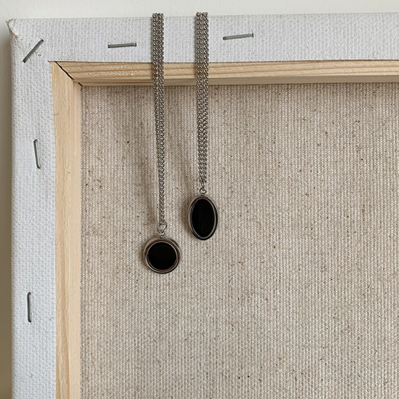 Dây chuyền 22661 phối mặt đá đen phong cách Hàn Quốc dễ phối đồ cho nam nữ