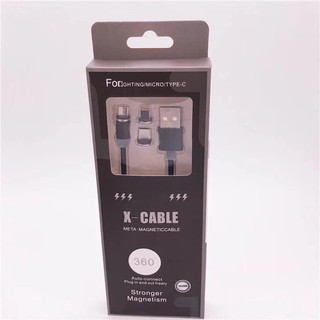 Dây sạc nam châm có đèn led gồm 3 đầu Iphone, Type C, micro USB