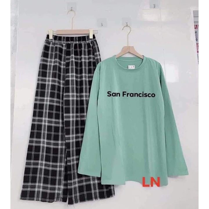 Sét áo san tay dài +quần kẻ karo đen LN11