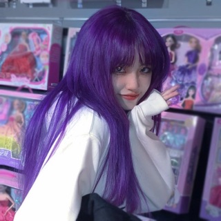 [Có sẵn] Tóc giả thẳng dài màu tím tặng kèm lưới chùm