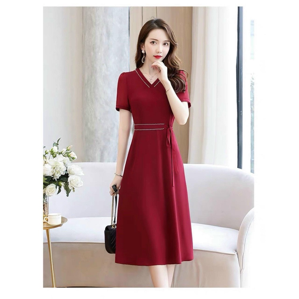 ĐẦM XÒE VOAN CỔ TIM THẮT NƠ PHỐI VIỀN SIÊU DỄ THƯƠNG