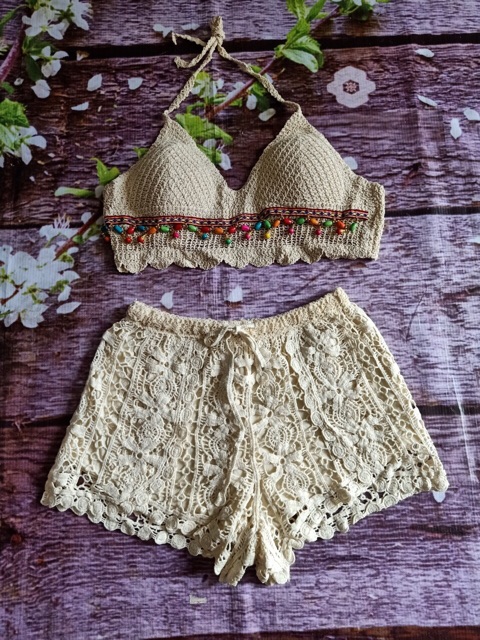 Bikini, Đồ Bơi Combo Ba Món Đi Biển Set Ren Đẹp KG077007 ODERI