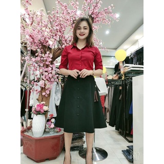 SƠ MI CỔ ĐỨC, CHÂN VÁY XOÈ GDA