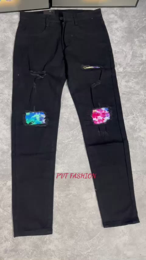 Quần jean dài nam co dãn rách xước thêu Logo cao cấp chất bò vải dày đẹp co giãn chuẩn form PVT FASHION | BigBuy360 - bigbuy360.vn