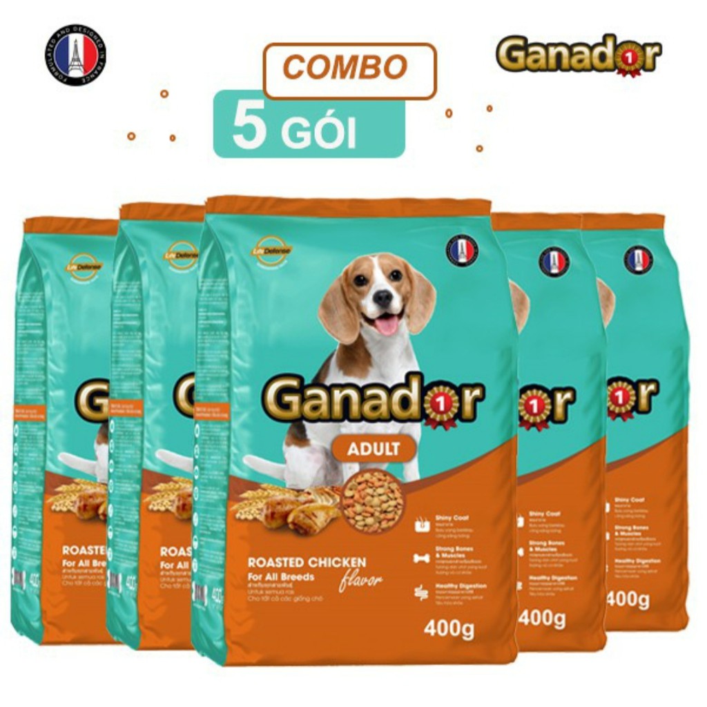 Combo 5 gói Thức ăn cho chó trưởng thành Ganador vị gà nướng Adult Roasted Chicken Flavor 400gram/gói