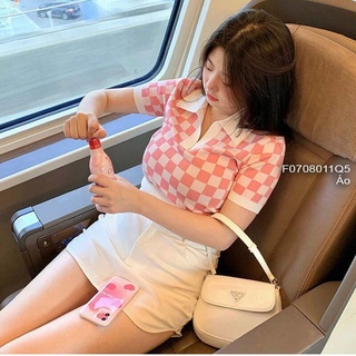 Áo len kẻ caro cổ bẻ tay con hàng QC!