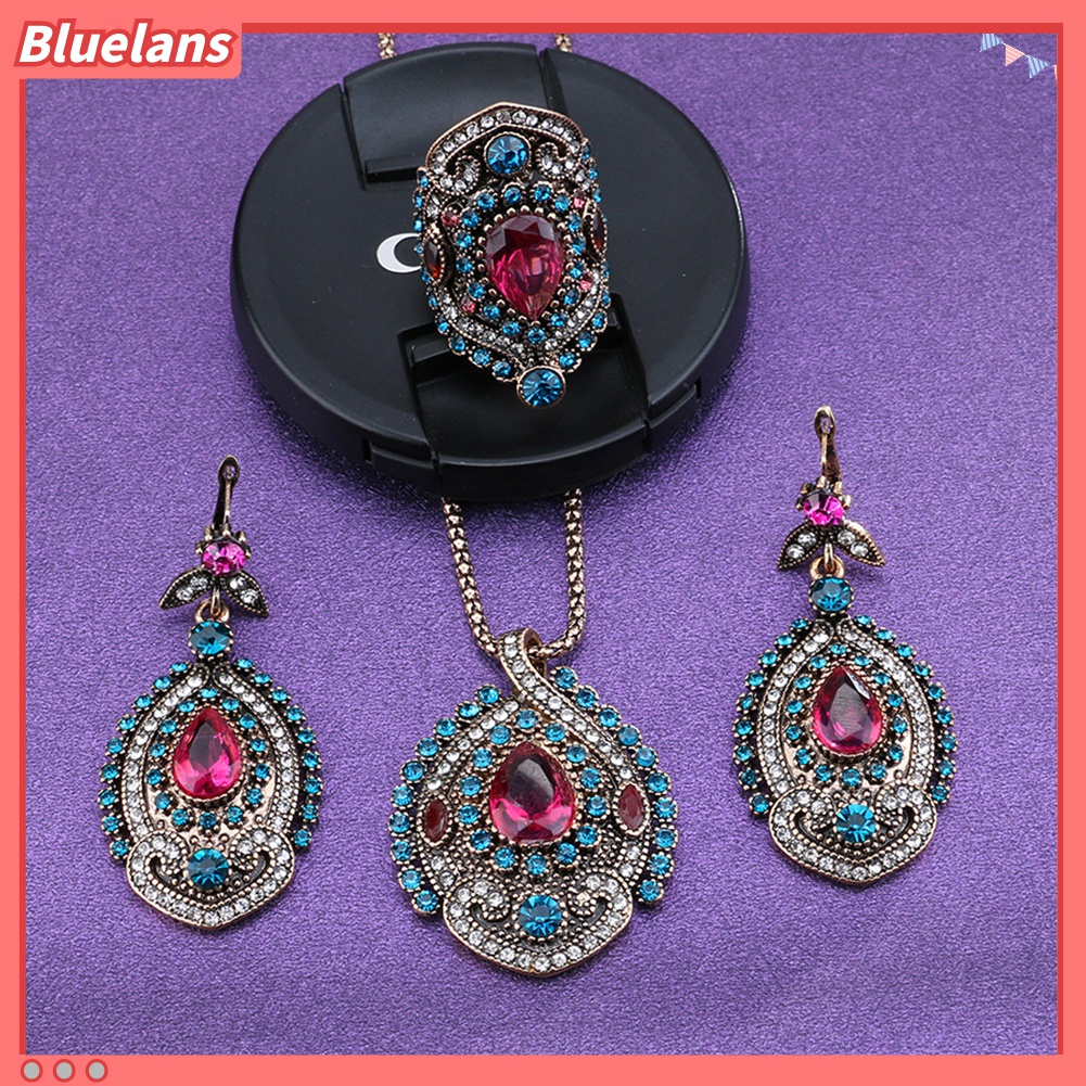 Bộ Vòng cổ + Cặp Khuyên Tai Đính Đá Nhân Tạo Đẹp Mắt Cho Nữ