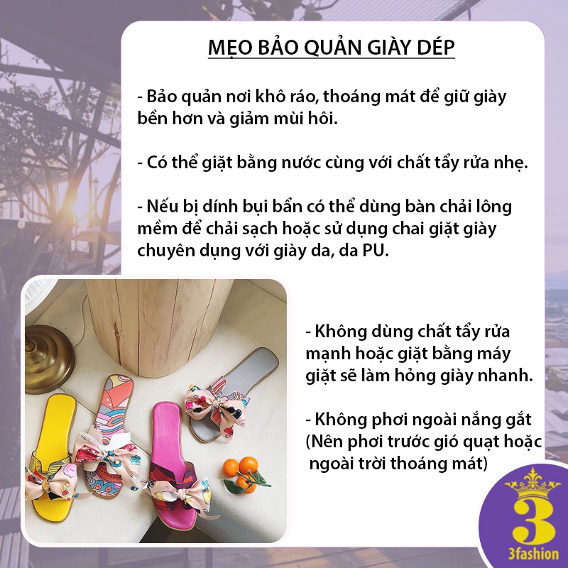 Dép Nữ Quai Ngang Chữ H Thắt Nơ Lụa Thời Trang Sành Điệu Da PU Cao Cấp Mềm Nhẹ - 3216