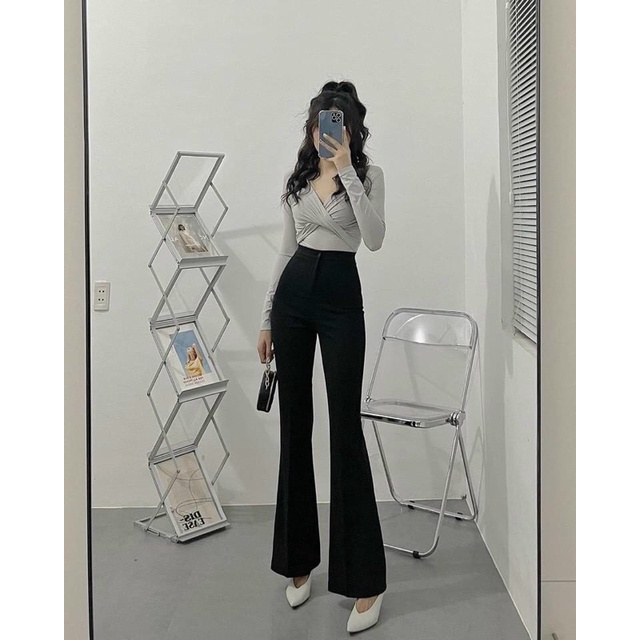 Quần Ống Loe Nữ Cạp Cao Dáng Dài, Quần Legging Nữ Ôm Ống Loe Nên From Xinh Tôn Dáng Chất Tuyết Mưa