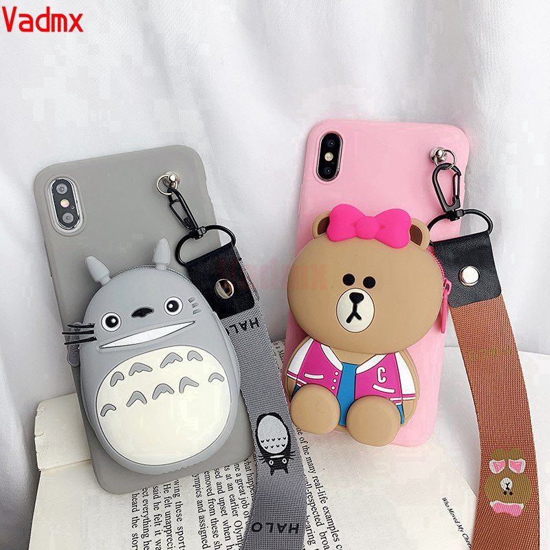 Ốp điện thoại dạng ví có dây đeo kiểu hoạt hình cho Samsung Galaxy Note 20 Plus A51 A71 M31 M51 A21S A31 bao đựng điện thoại ví tiền xu