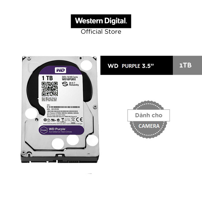 [Mã ELCL7 giảm 7% đơn 300K] Ổ Cứng HDD Western Digital WD PURPLE 1TB/64MB/5400rpm/3.5'' - WD10PURZ/WD10PURX