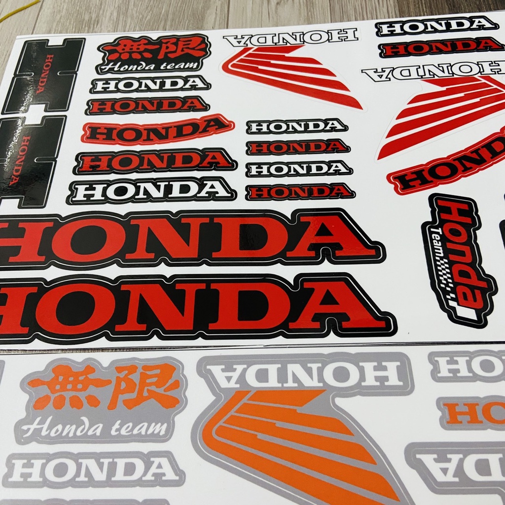 (Giá nguyên miếng) Trọn bộ tem LOGO, tem huy hiệu HONDA cánh chim WINGS độ màu, tem in nền carbon cắt LAZE