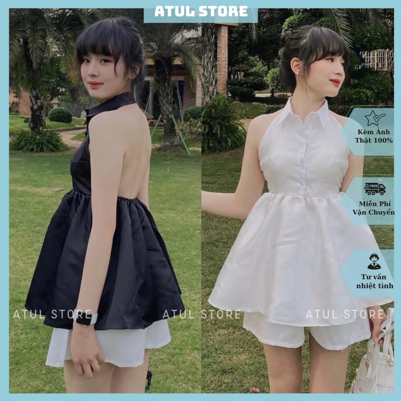 Áo Cổ Yếm, Áo Babydoll Cổ Sơmi Hở Lưng Có Nút Cài Đệm Ngực Hàng Cao Cấp Style Giấu Quần Dễ Thương - Ladies Top