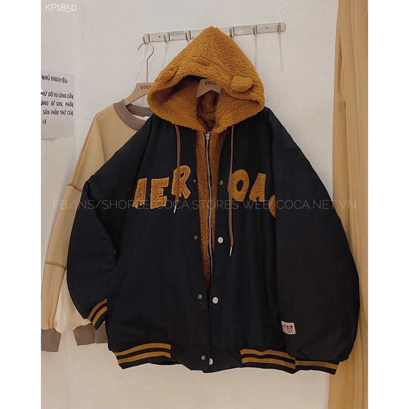 [KP1850]🐻 Áo khoác phao mix lông cừu mũ gấu AER (Có sẵn/ảnh thật) | BigBuy360 - bigbuy360.vn