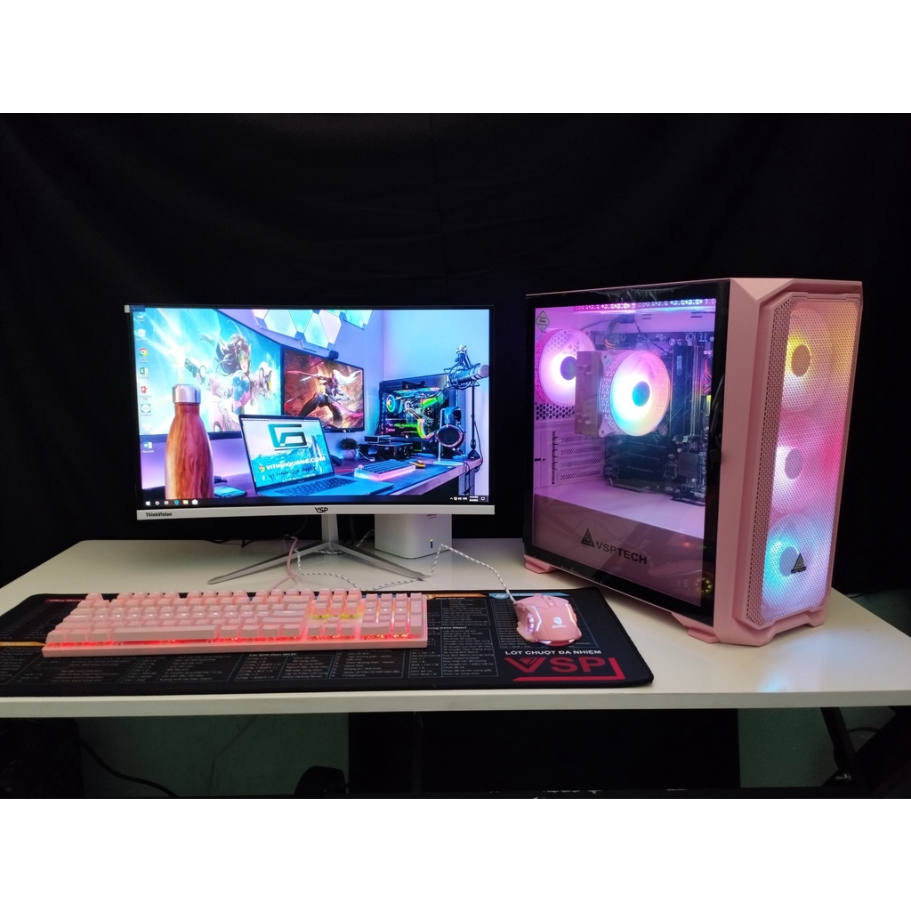 SALE OFF FULL BỘ PC STREAMER HỒNG PINK - Chiến AU, LOL, CF, FO4, Valorant, hát live - I5 4590 750TI