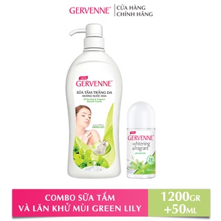 Combo Sữa tắm trắng da nước hoa Gervenne Green Lily 1200g + Lăn khử mùi trắng da Green Lily 50ml