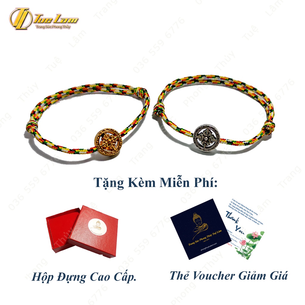 Vòng tay chỉ ngũ sắc tây tạng may mắn mix charm bánh xe pháp luân bình an - Tuệ Lâm