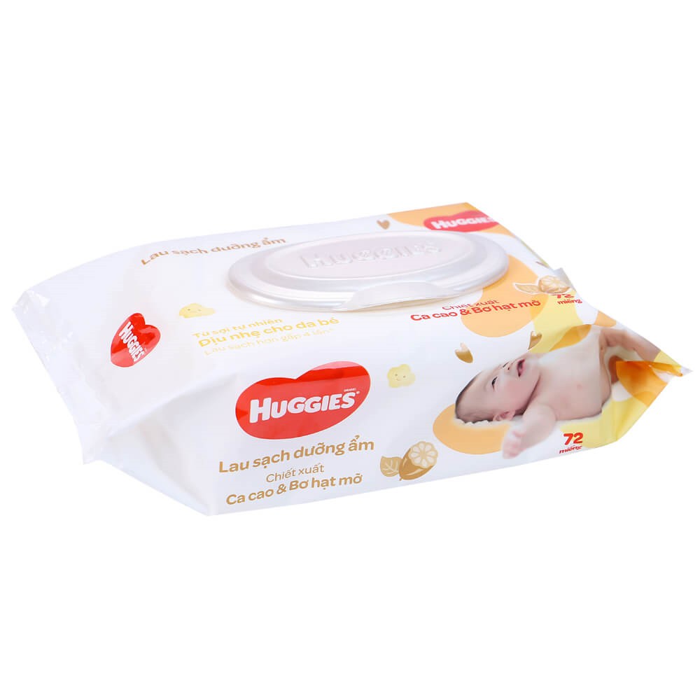 Khăn Giấy Ướt Cho Trẻ Sơ Sinh Huggies Chiết Xuất Ca Cao &amp; Bơ Hạt Mỡ Gói 72 Miếng