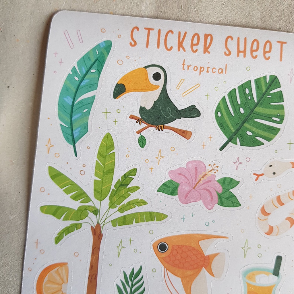 Sticker Sheet - Tropical  - Chuyên dán sổ | Bullet Journal Stickers, Animal Stickers, Jungle Stickers, Tropical Sticker