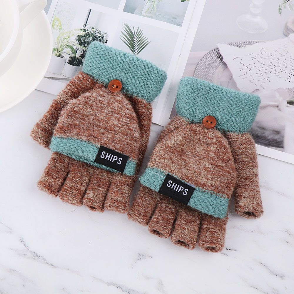Găng tay dệt kim nửa ngón giữ ấm mùa đông dày mềm co giãn dễ thương cho nữ