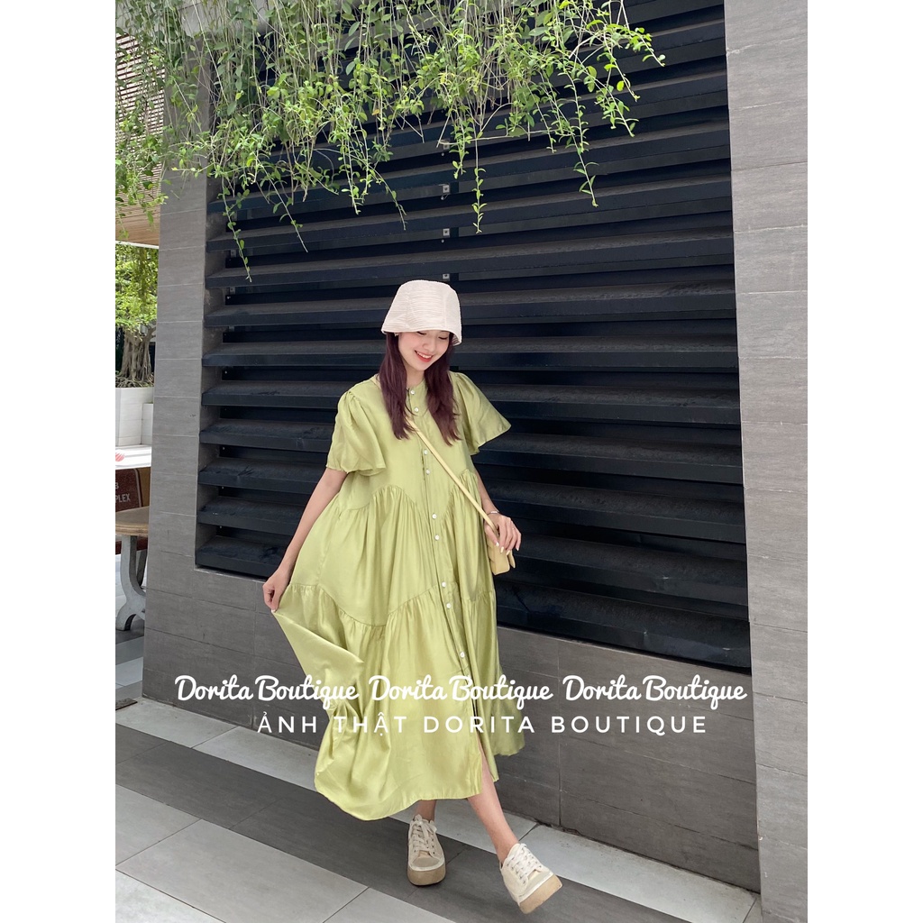 Váy babydoll vải tơ mềm 2 lớp cộc tay xoè dài kèm váy 2 dây lụa Dorita Boutique