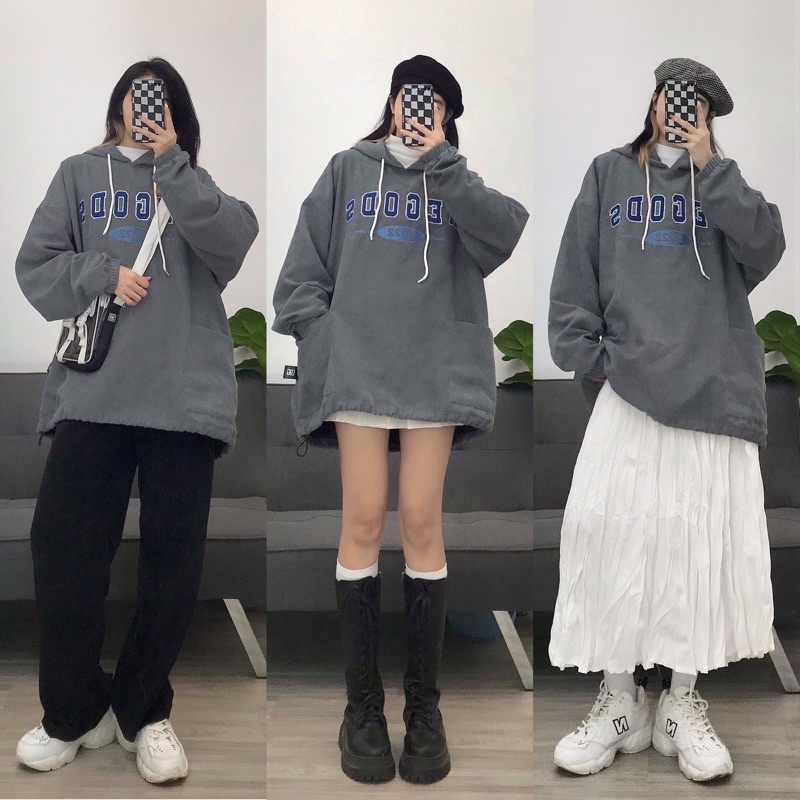 Áo Hoodie nhung gân Thêu Old School REGODS Unisex Form rộng ( HOODIE OLDSCHOOL ) | BigBuy360 - bigbuy360.vn