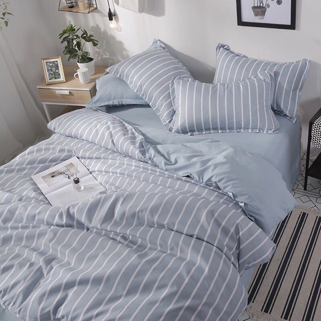 Ga gối Poly - Kẻ xanh nhạt [ib mẫu cho shop]