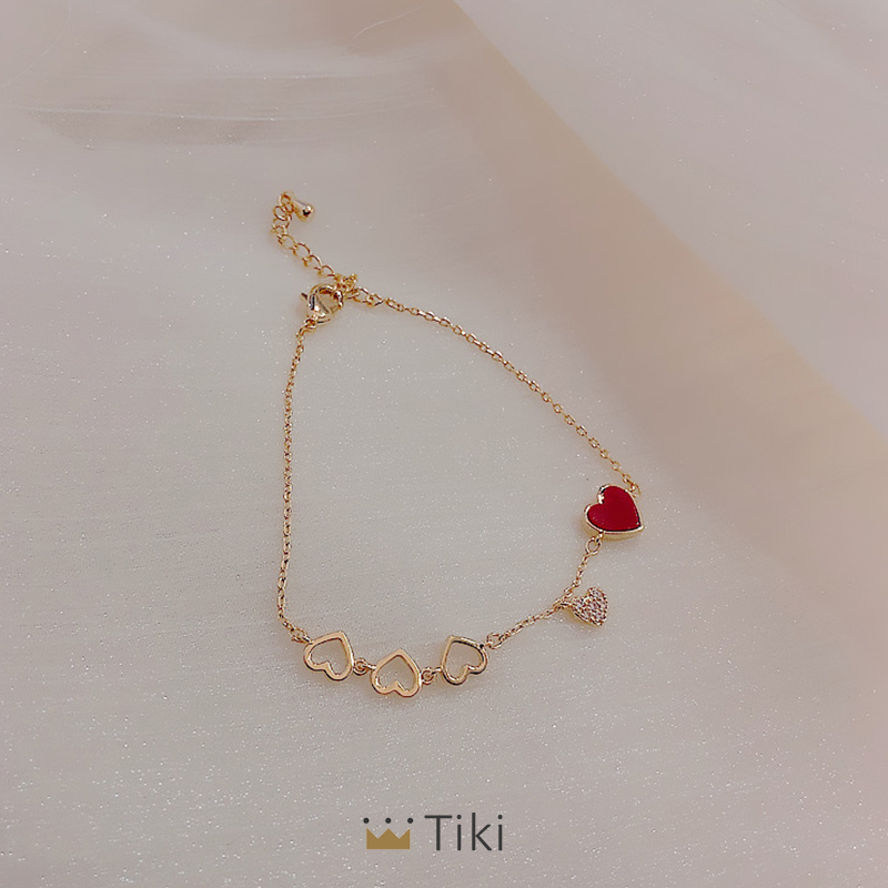 Vòng Tay Hình Trái Tim Đỏ Đính Đá Zircon Thanh Lịch Phong Cách Hàn Quốc Cho Nữ