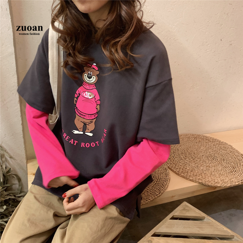 SUXI Áo Thun Nữ Tay Dài In Hình Hoạt Hình