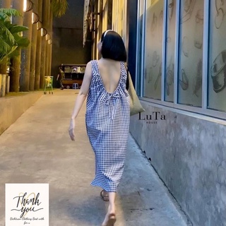 Váy maxi kẻ rút dây hở lưng