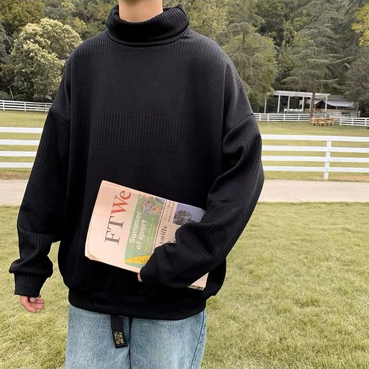 Áo Khoác Sweater Cổ Lọ Dáng Rộng Màu Trắng Đen Phong Cách Hàn Quốc Cho Nam Giới | BigBuy360 - bigbuy360.vn