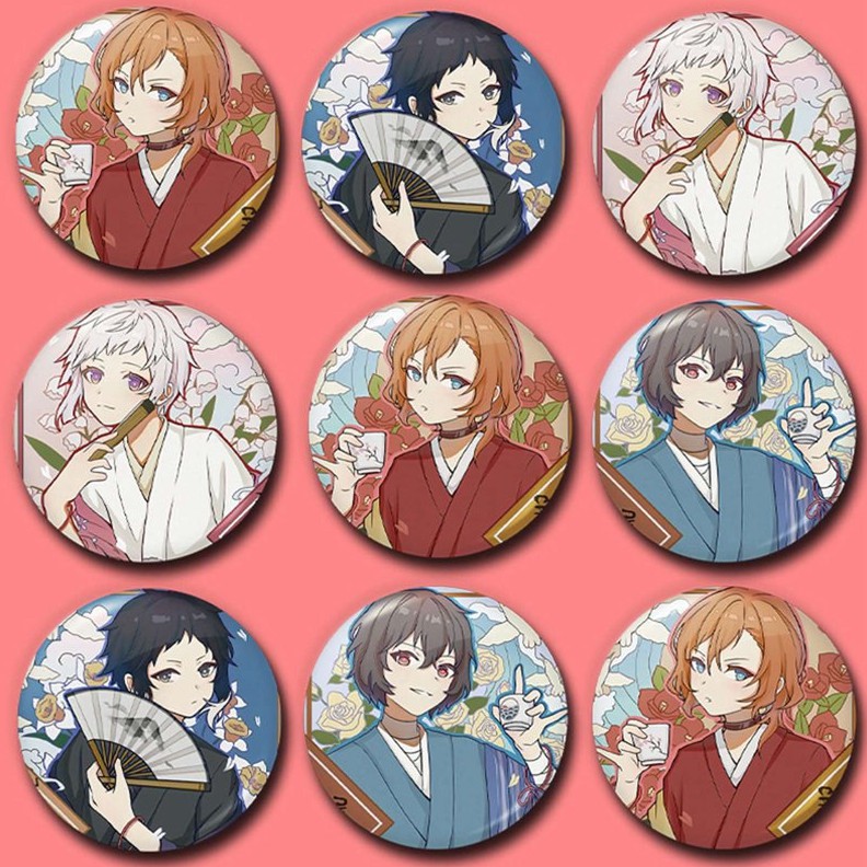 Huy hiệu cài áo in hình Bungo Stray Dogs Văn Hào Lưu Lạc anime chibi xinh xắn dễ thương m03