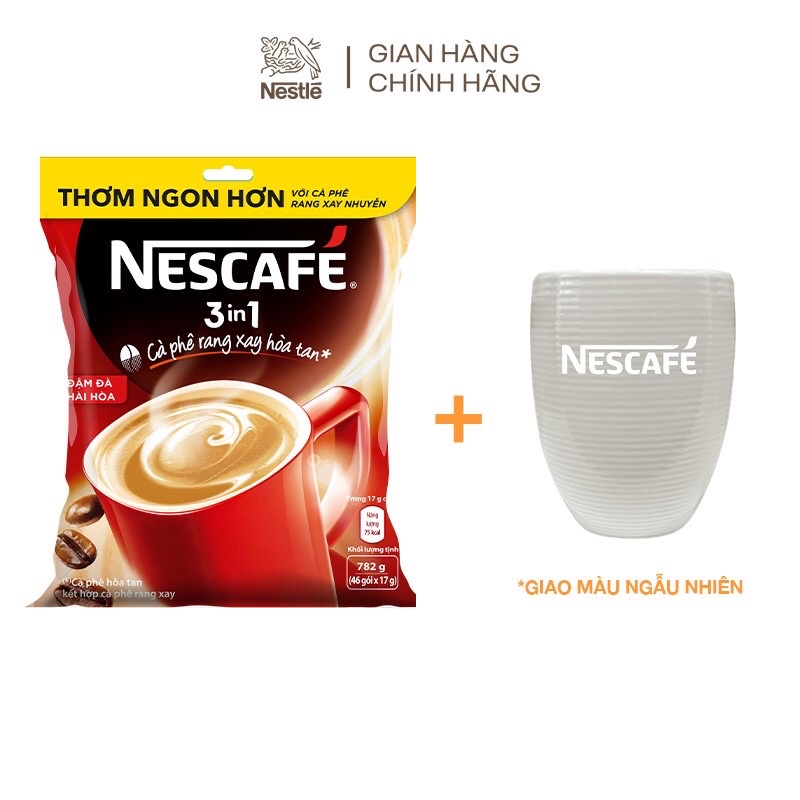[Tặng ly sứ]Bịch 46 gói NESCAFE rang xay 3in1 hoà tan