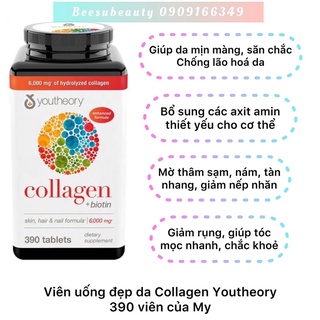 Viên uống đẹp da Collagen Youtheory 390 viên Mỹ - chống lão hoá, hỗ trợ da, móng, tóc